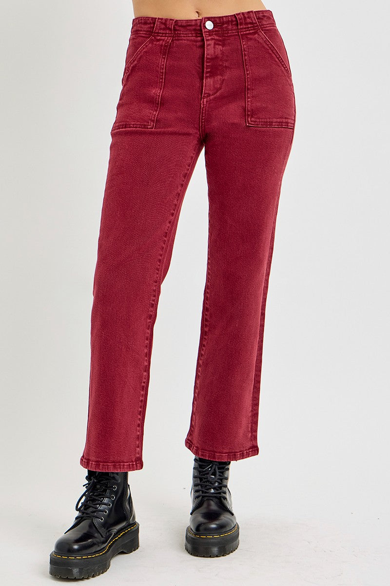 Wine High Rise Ankle Flare Risen Jeans