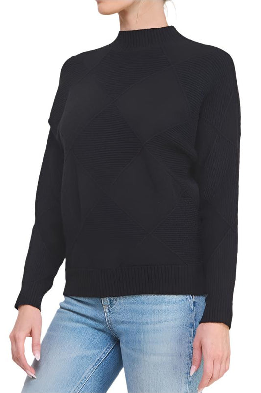 Black Curvy Diamond Knit Sweater