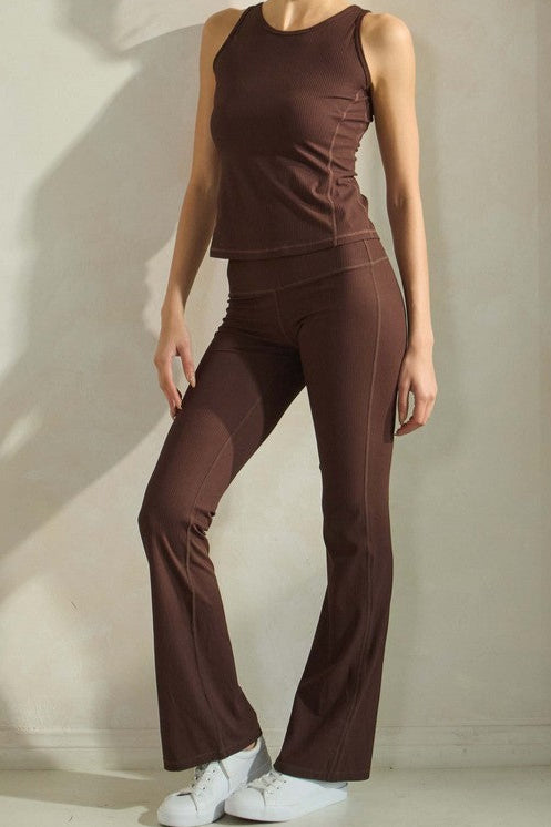 Sporty Ribbed Set - Brown