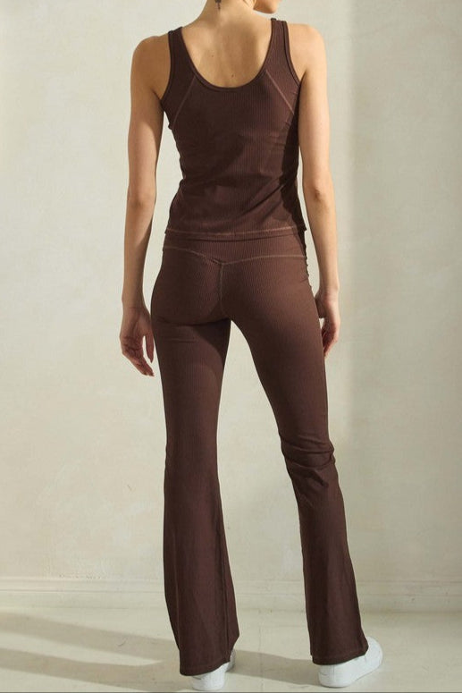 Sporty Ribbed Set - Brown