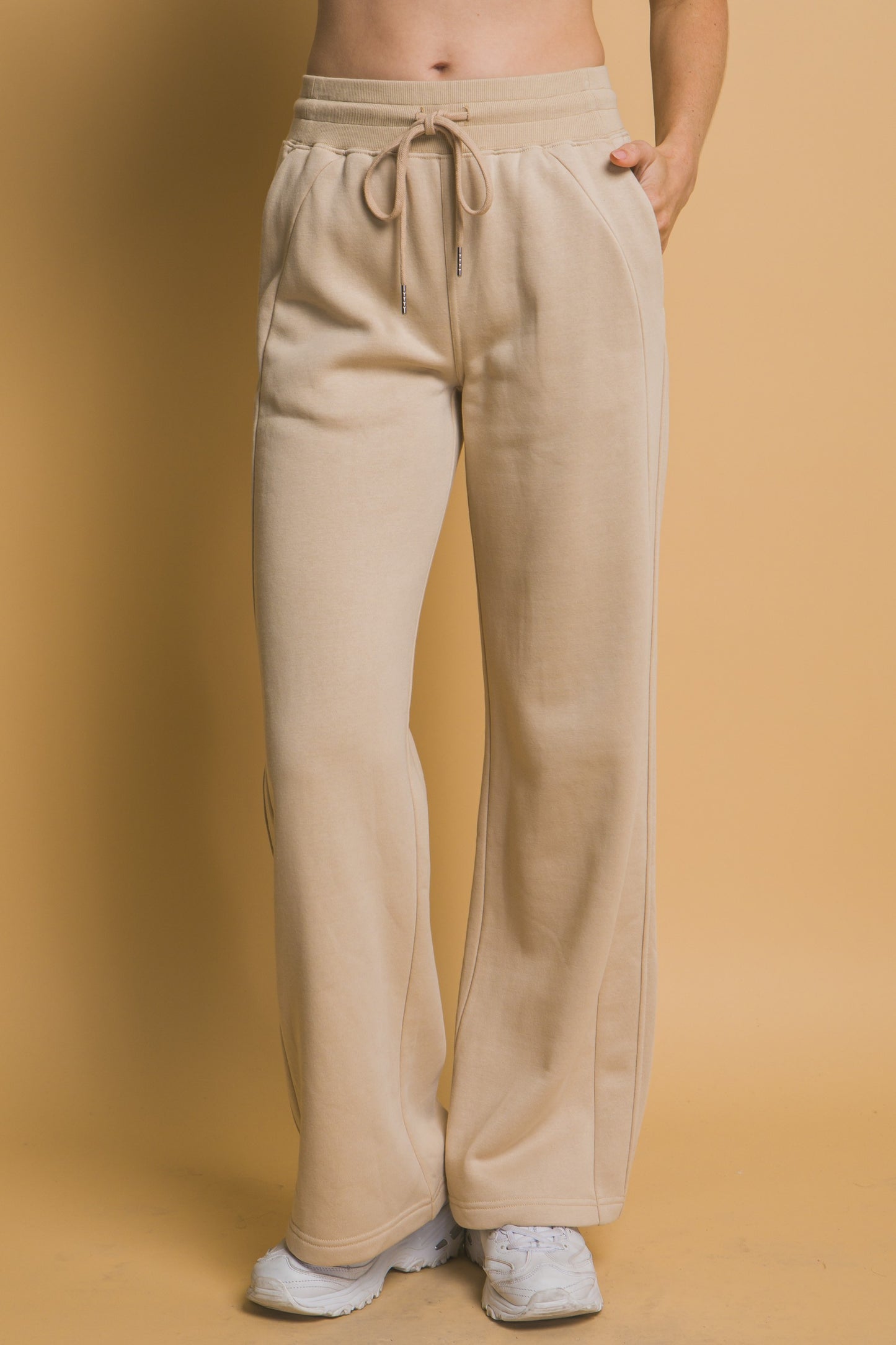 Khaki Wide Leg Sweatpants