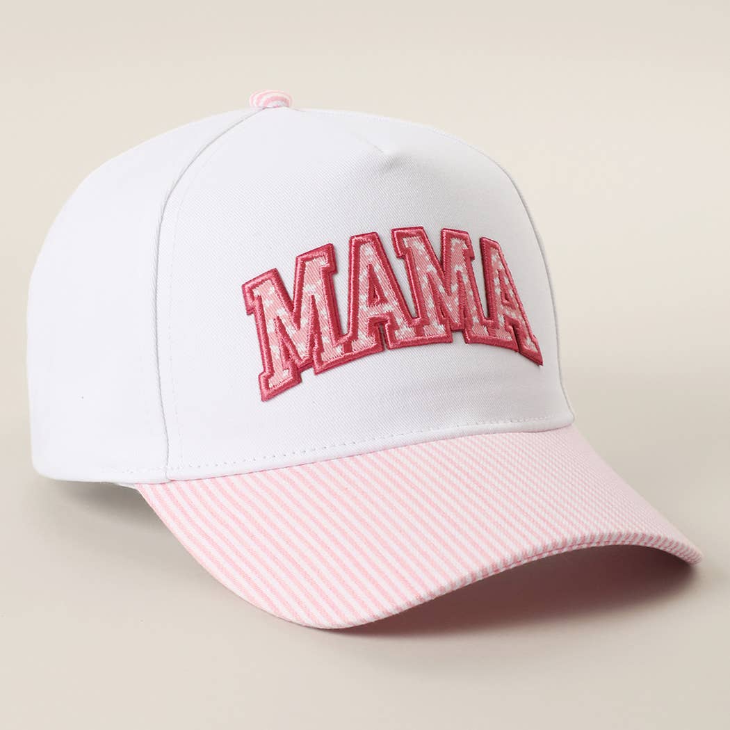 Mama Embroidered Patch Stripe Brim Trucker Hat - Pink