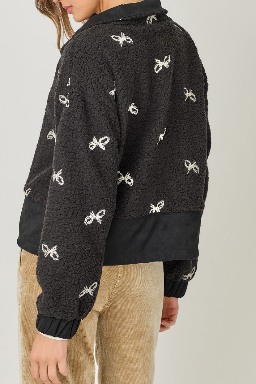 Black Bow Embroidery Mixed Jacket