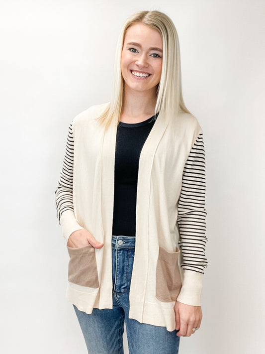 Stripe Sleeve Soft Cardigan