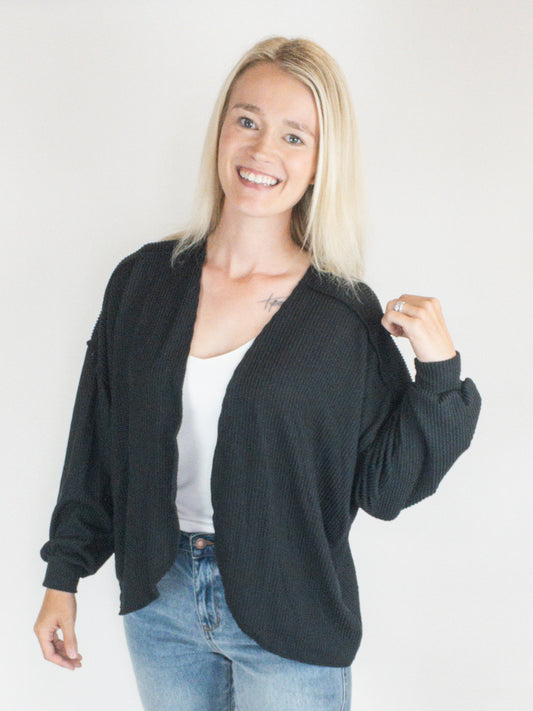 Black Ribbed Essential Cardigan