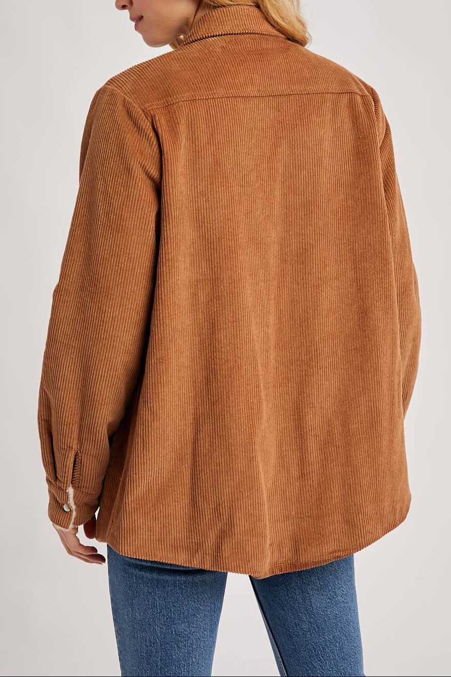 Camel Corduroy Sherpa-Lined Jacket