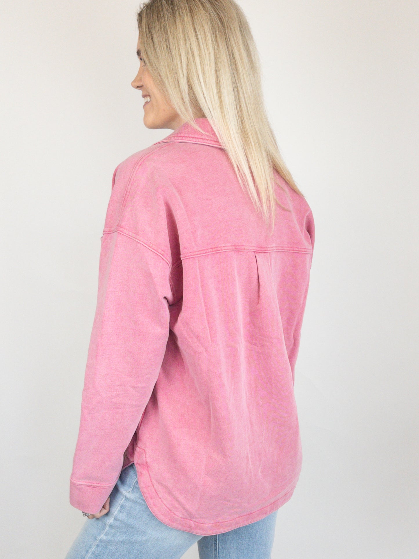 Watermelon Pink Washed Knit Shacket