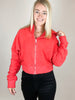 Cherry Red Fleece Zip Cropped Sweatshirt