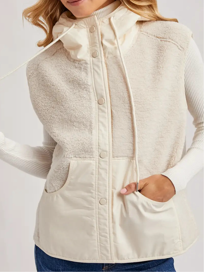 Ecru Sherpa Hooded Vest