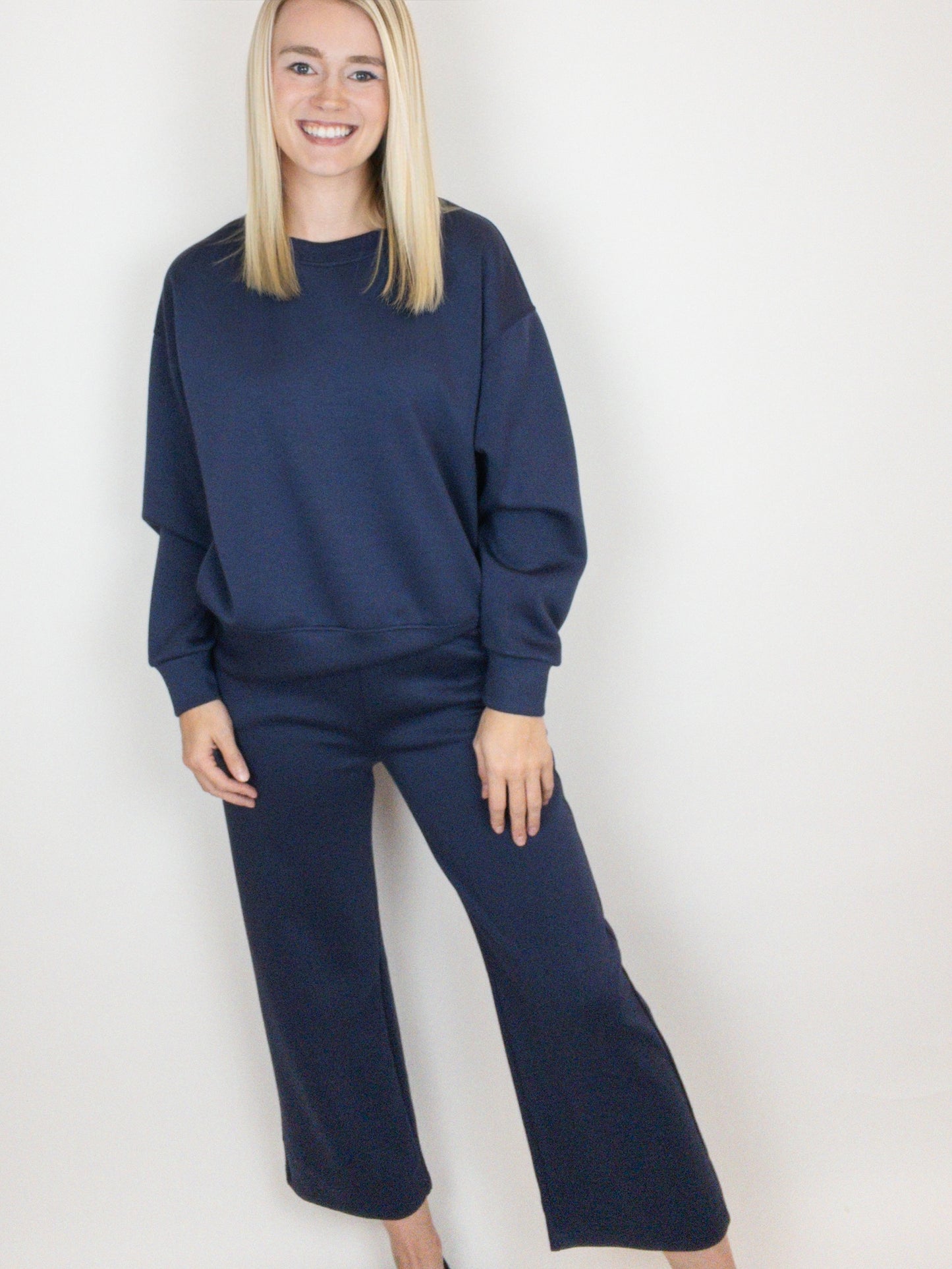 Navy High Rise Cropped Straight Leg Pants