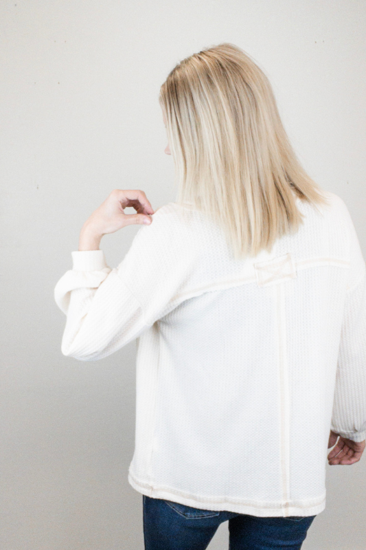 Cream Reverse Stitch Cardigan