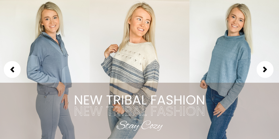 Women's blue quarter zip pullover - cozy fall casual top from Simply Boutique