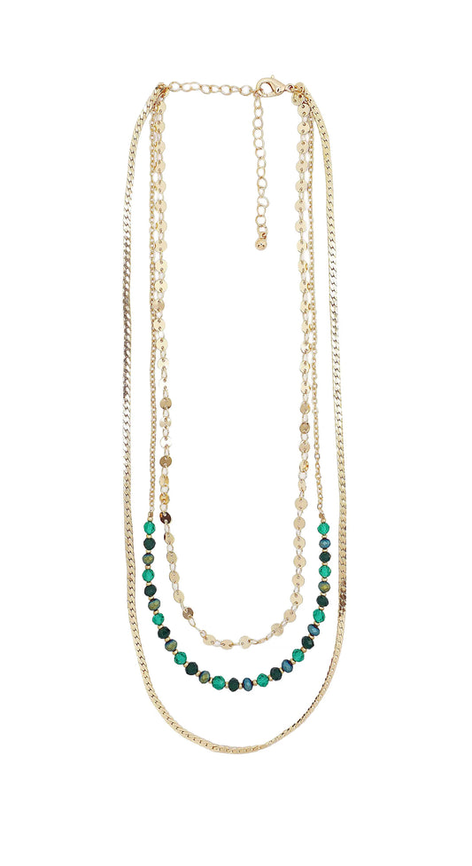 Layered Beaded Necklace: Green