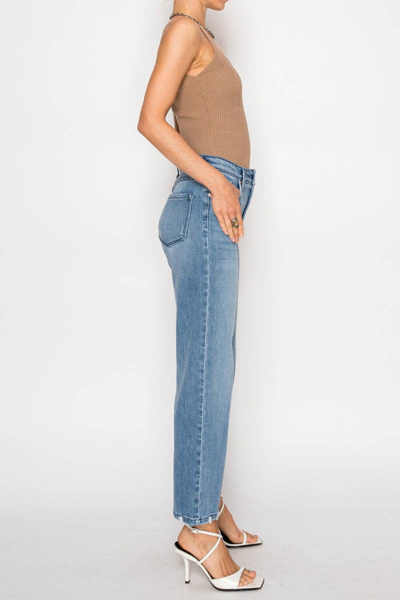 Tummy Control High Rise Straight Leg Jeans - Med Wash