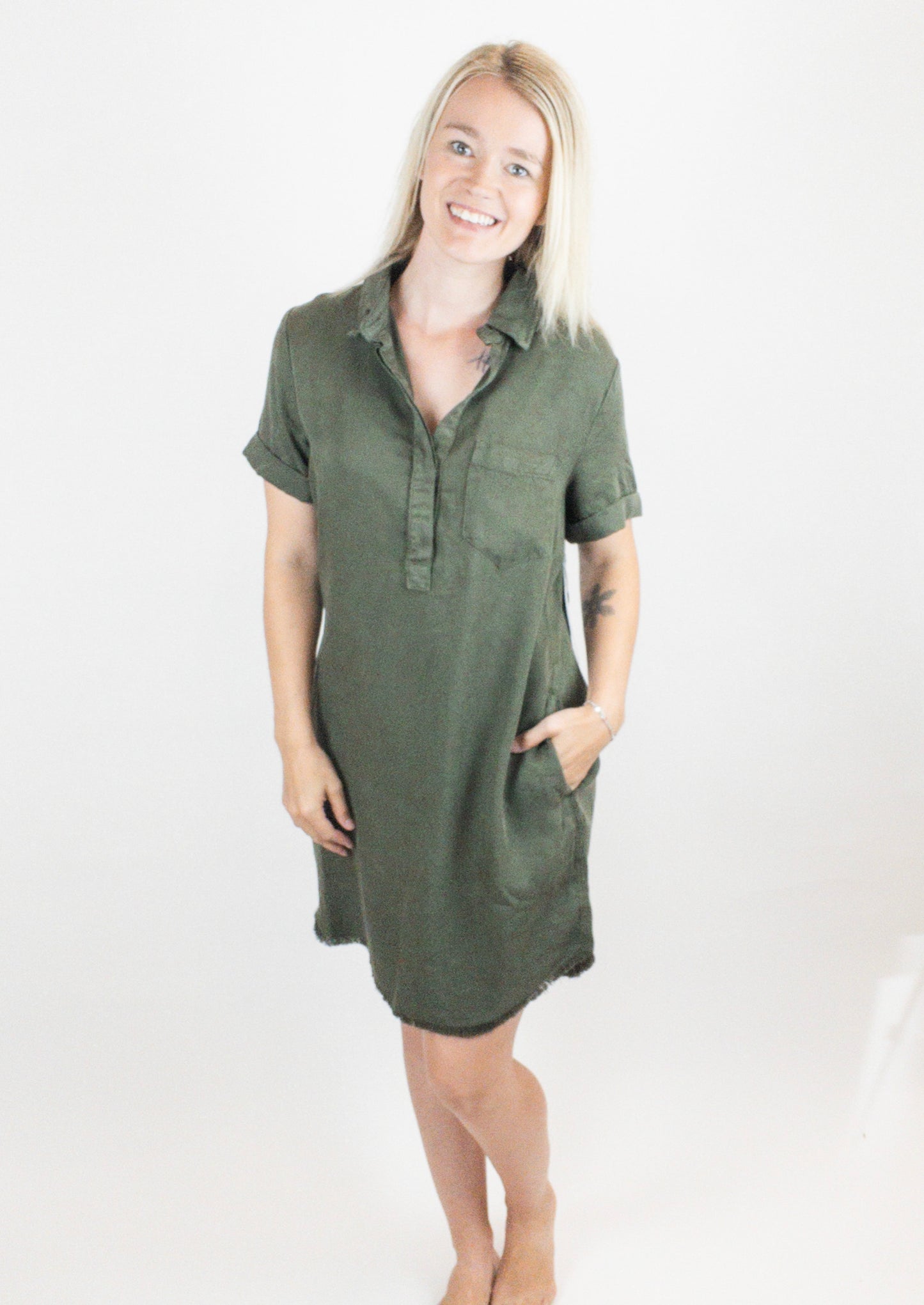 Tribal Olive Pop Over Dress