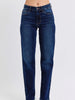 Dark Blue Mid Rise Straight Leg with Fray Hem Jeans