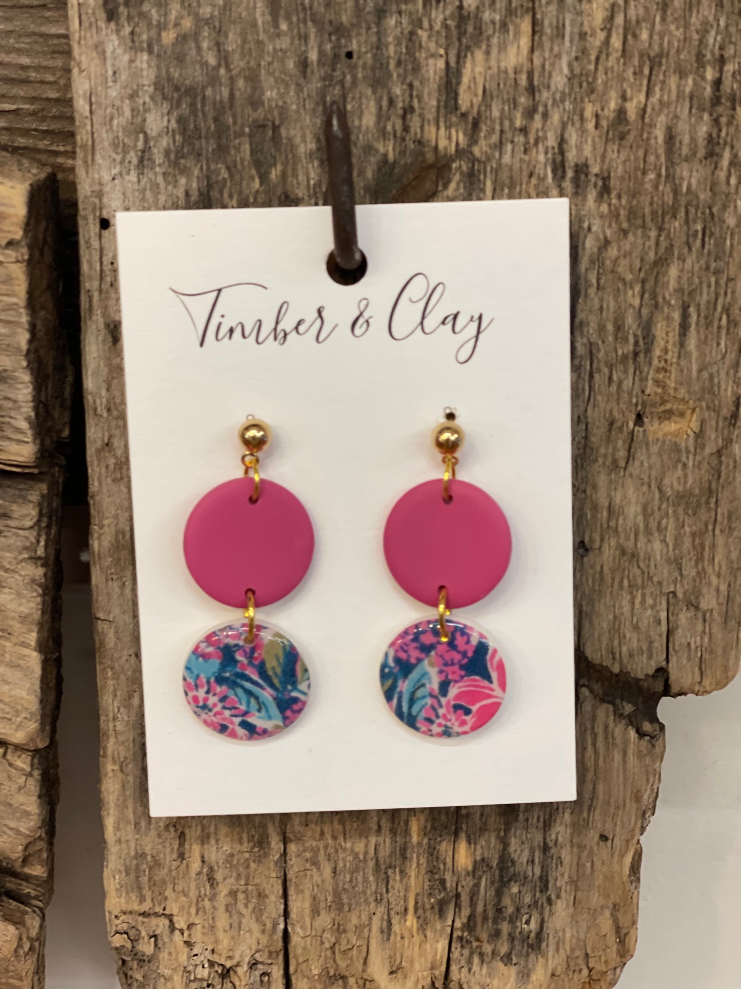 T & C Bright Pink Floral Earrings