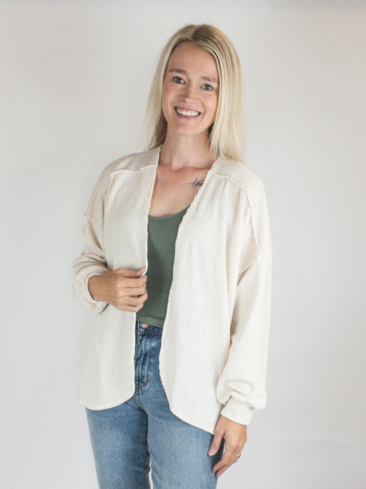 Cream Ribbed Essential Cardigan