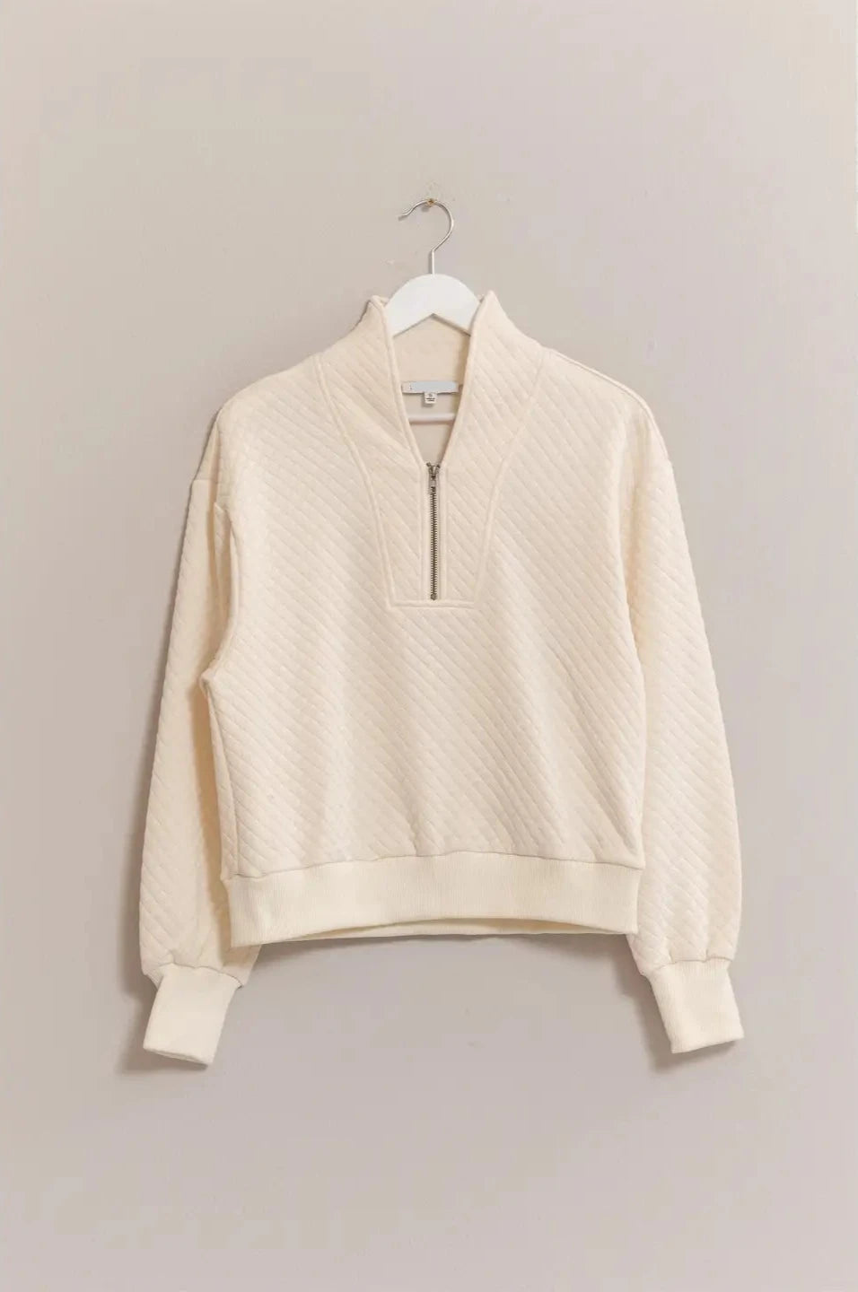 Cream Quilted Half Zip Top