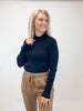 Black Wholegarment Mock Neck Ribbed Knit Top