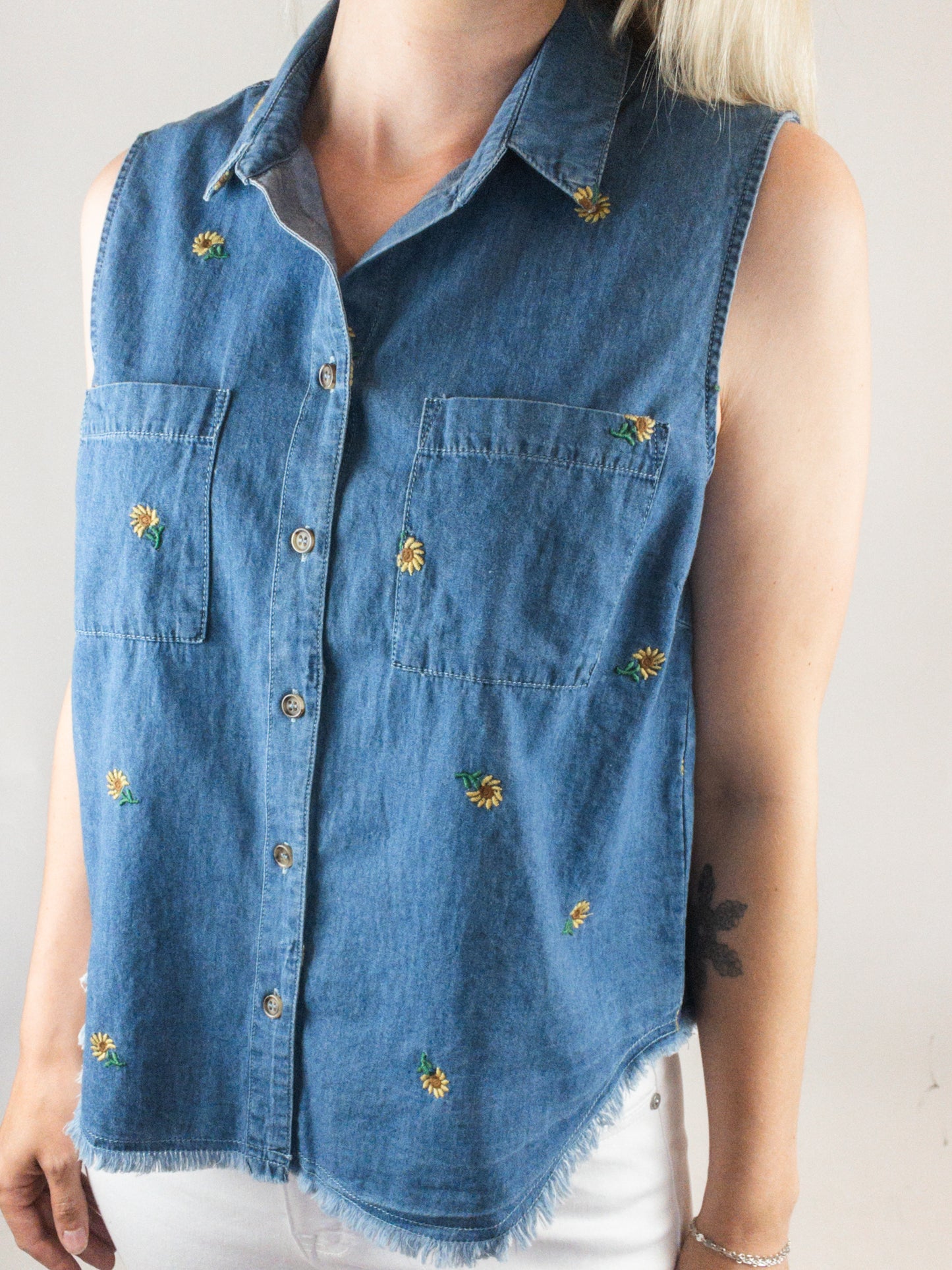 Flower Embroidered Tencel Shirt