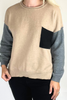 Tan Color Block Sweater With Black Pocket