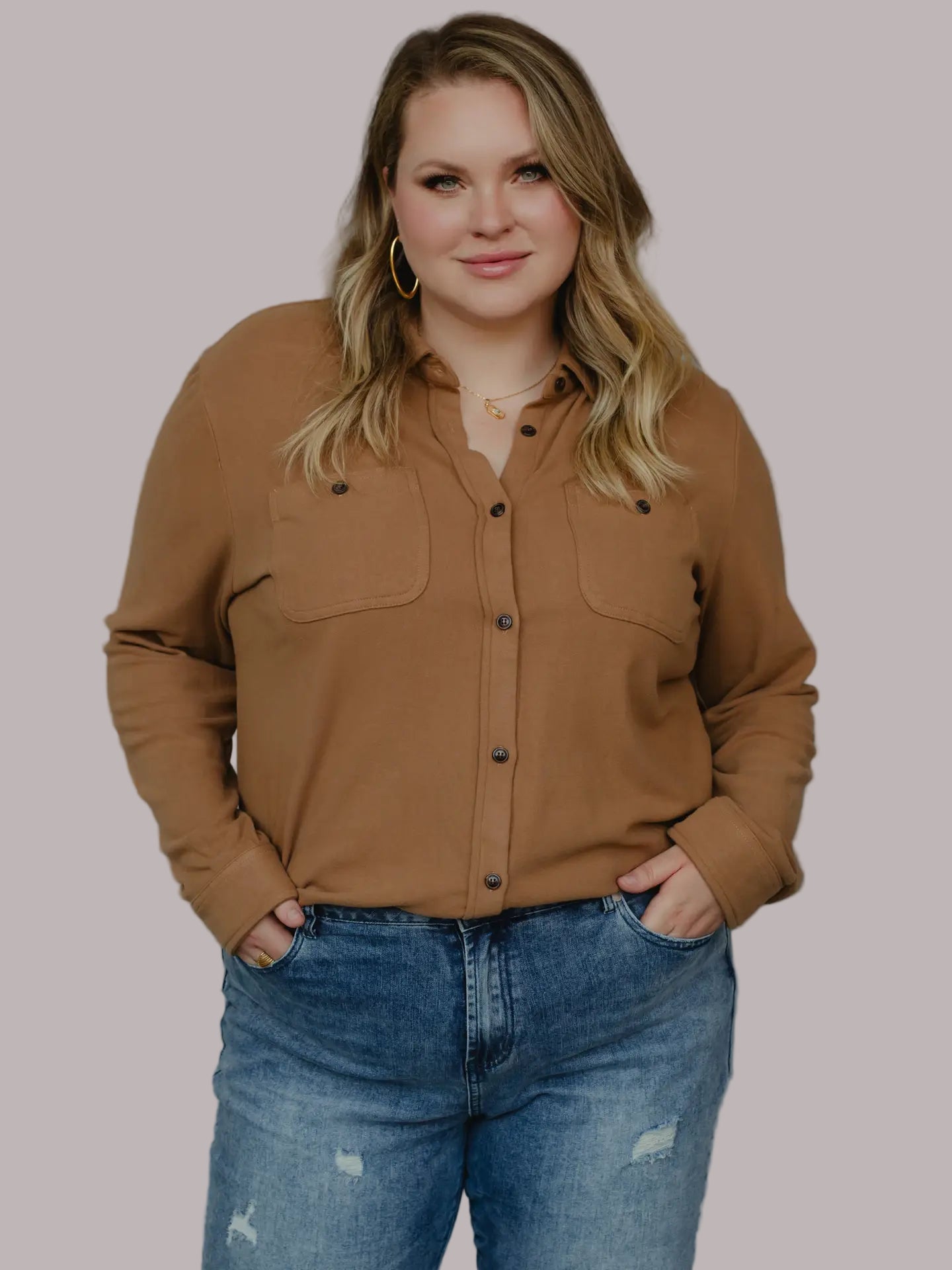 Dark Tan Super Soft Button Up
