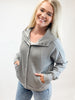 Waffle Splicing Zip Up Front Button Hooded Jacket