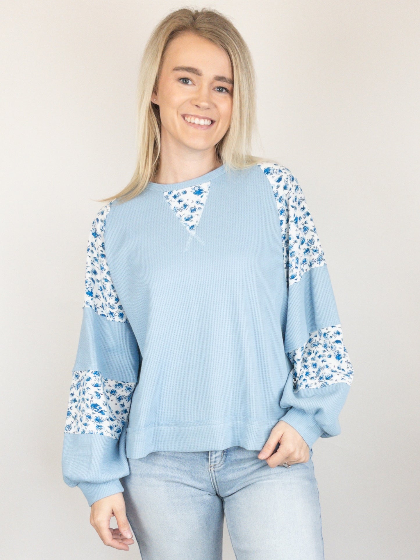 Light Blue Thermal Floral Top