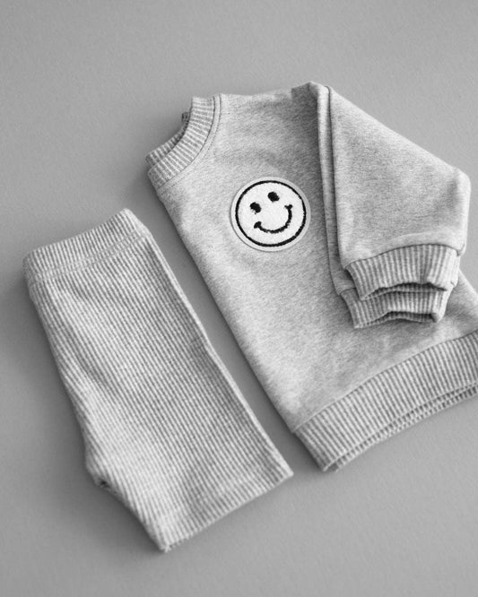 Grey Smiley Sweatshirt + Biker Short Set