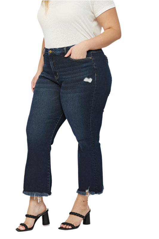 Mica Curvy High Rise Crop Flare Jeans - Dark Wash