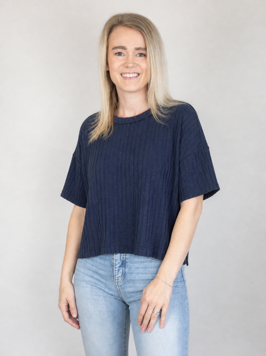 Ribbed Short Sleeve Back Star Patch Top