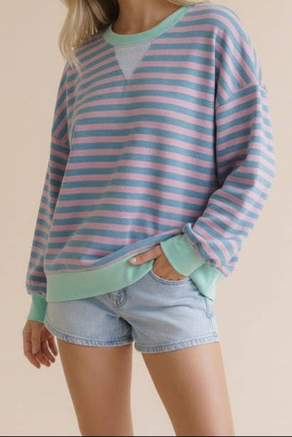 Plus Size Crew Stripe Pullover Top