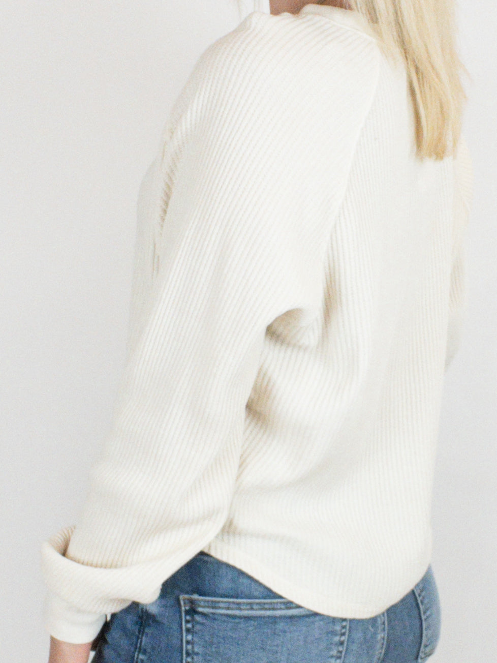 Henley Waffle Knit Top - Cream