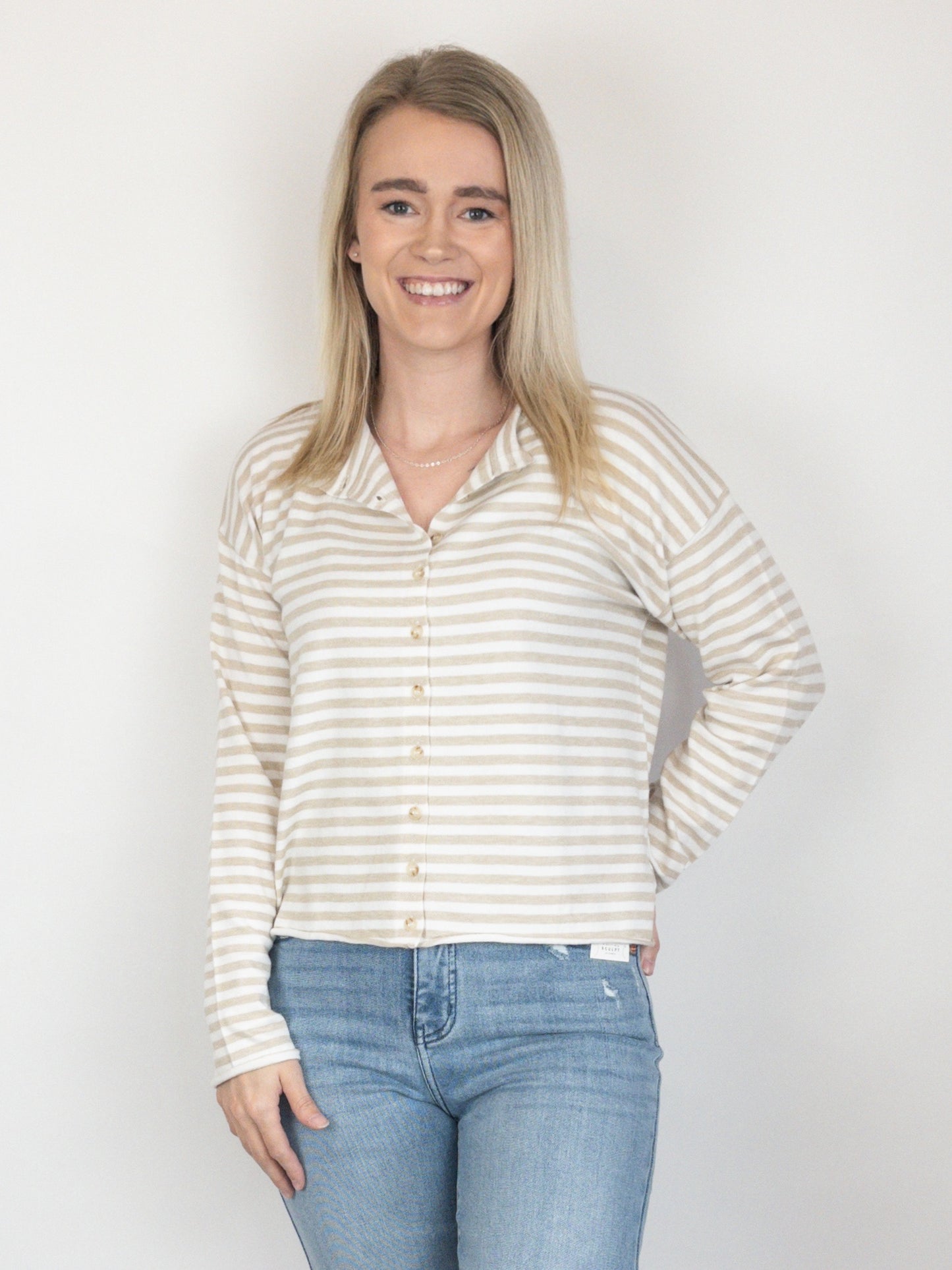 Taupe & Ivory Striped Cardigan