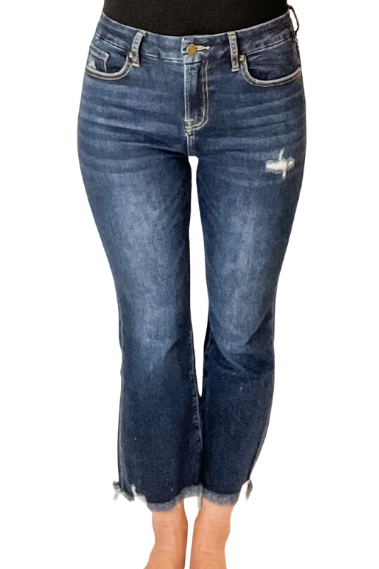 Mica Dark Wash High Rise Crop Flare Jeans