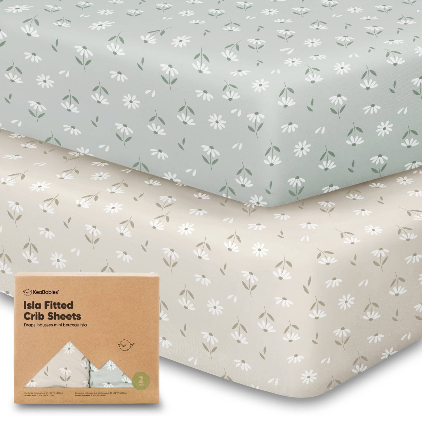 KeaBabies 2-Pack Fitted Crib Sheet - Daisies