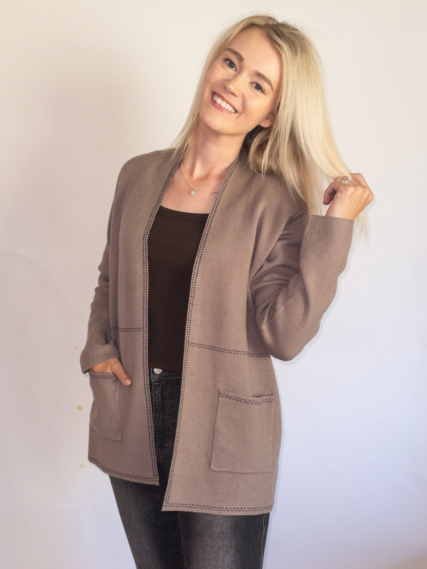 Jacquard Stitch Mocha Cardigan