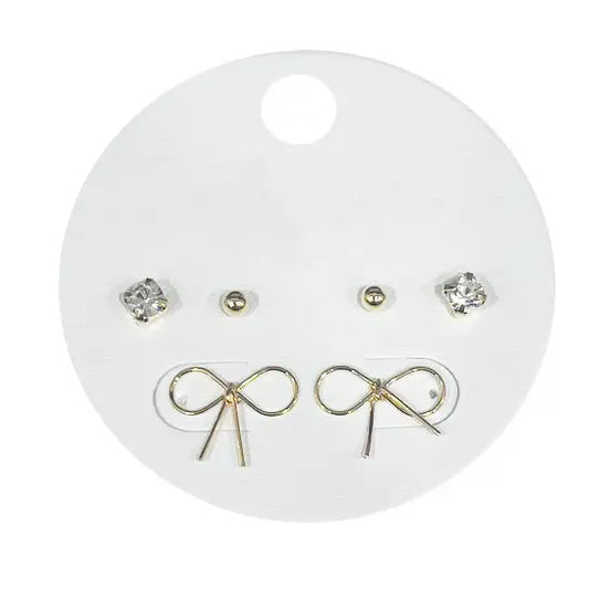 3 Pair Gold Earrings w/ Bows