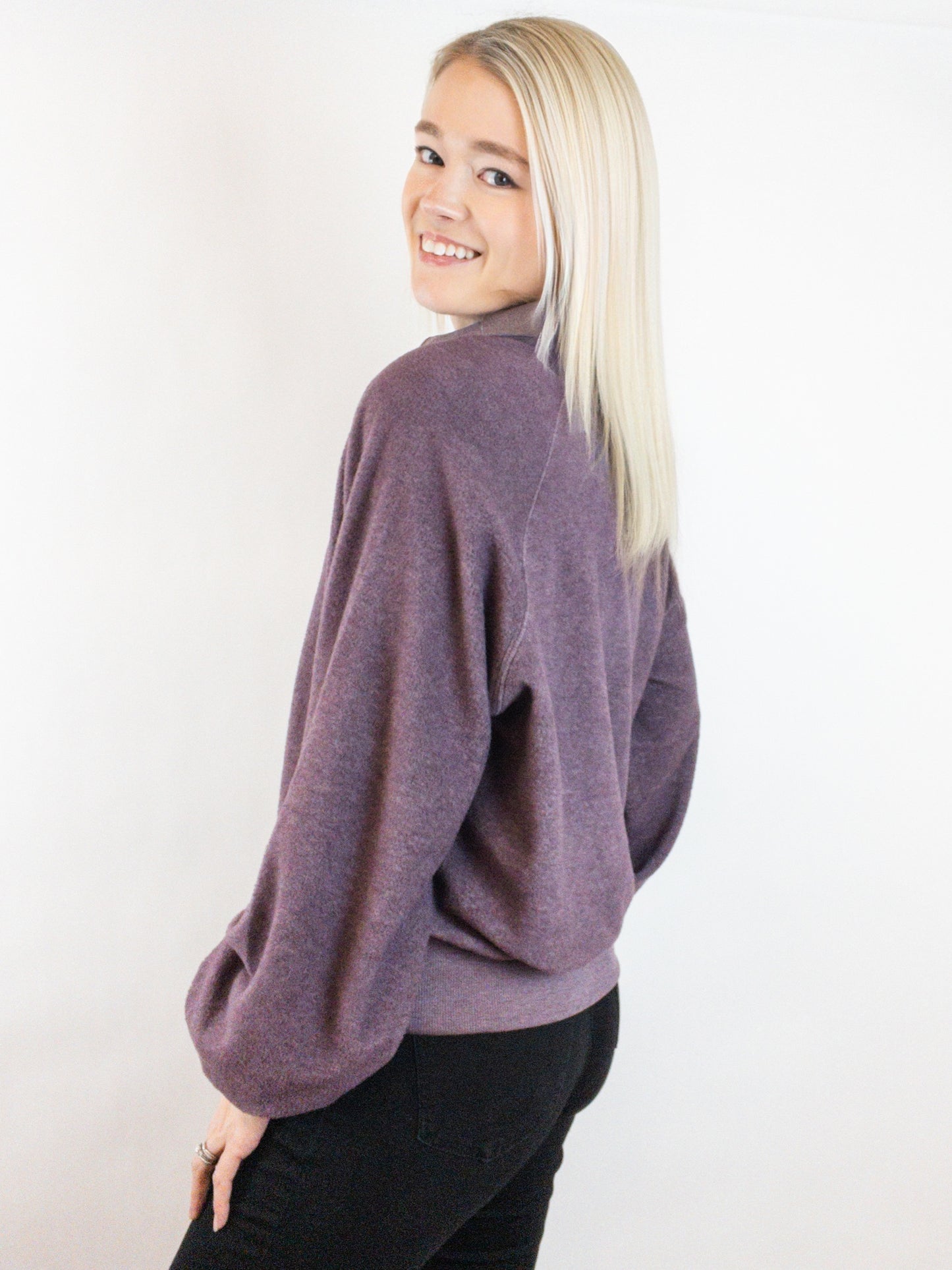 Plum Collared Half-Button Sweatshirt