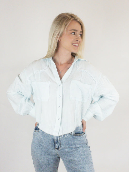 Light Blue Gauze Button Up