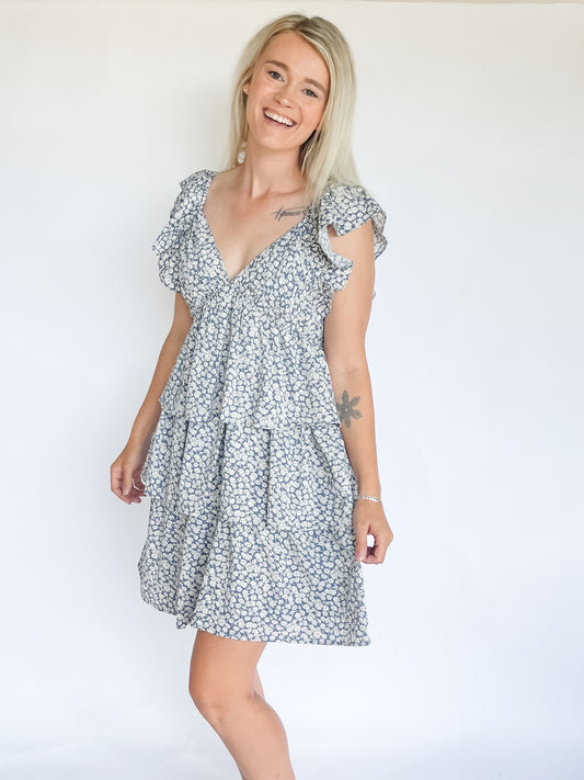 Blue Floral Mini Dress