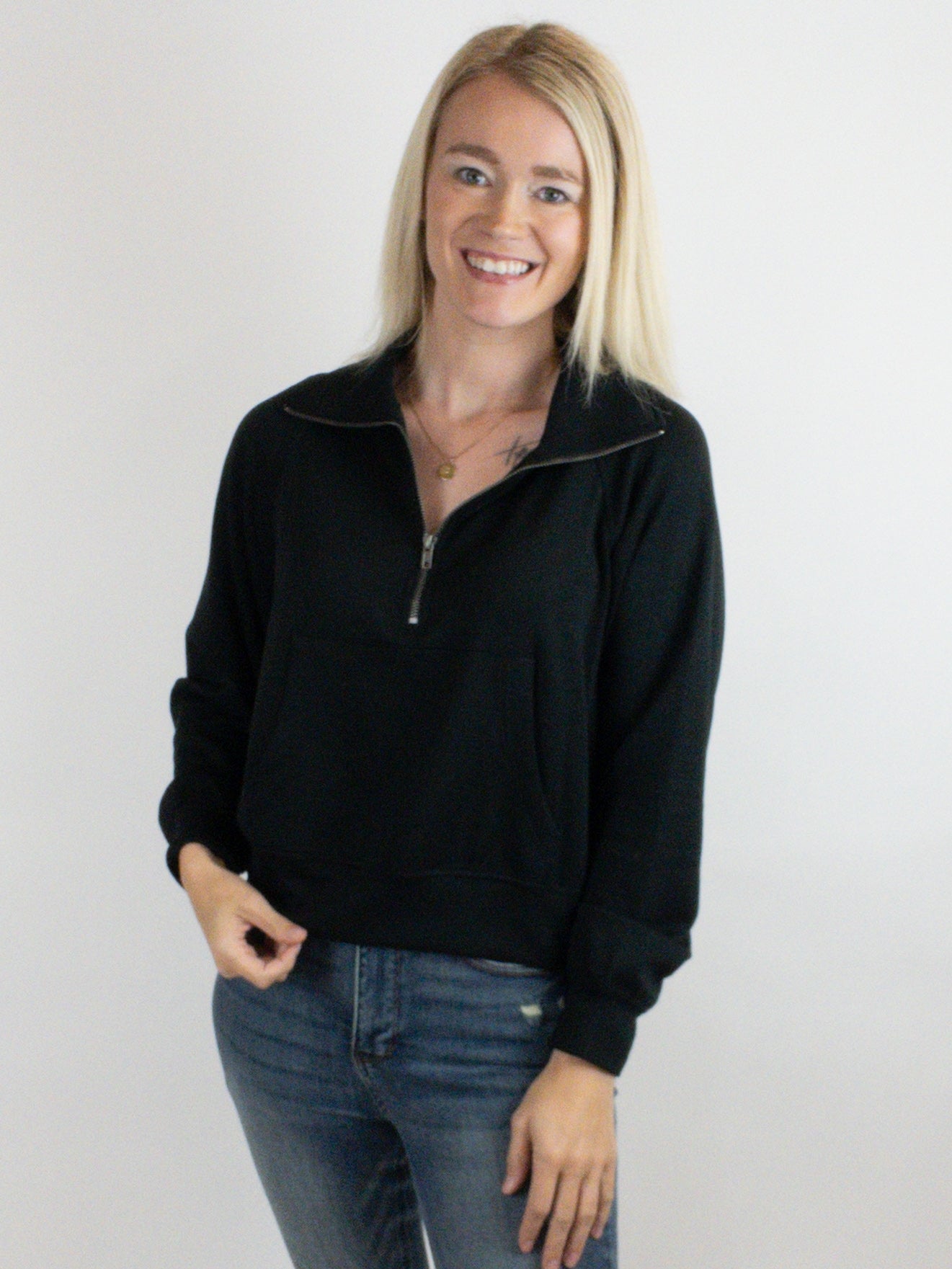 Black Half Zip Collar Sweatshirt