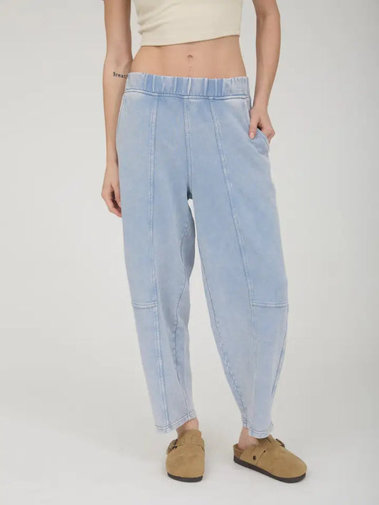 Acid Washed Elastic Waist Knit Joggers