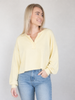 Butter Yellow Split Neck Long Sleeve Cropped Knit Top