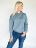 Puckered Knit Drop Shoulder Funnel Neck Top Slateblue