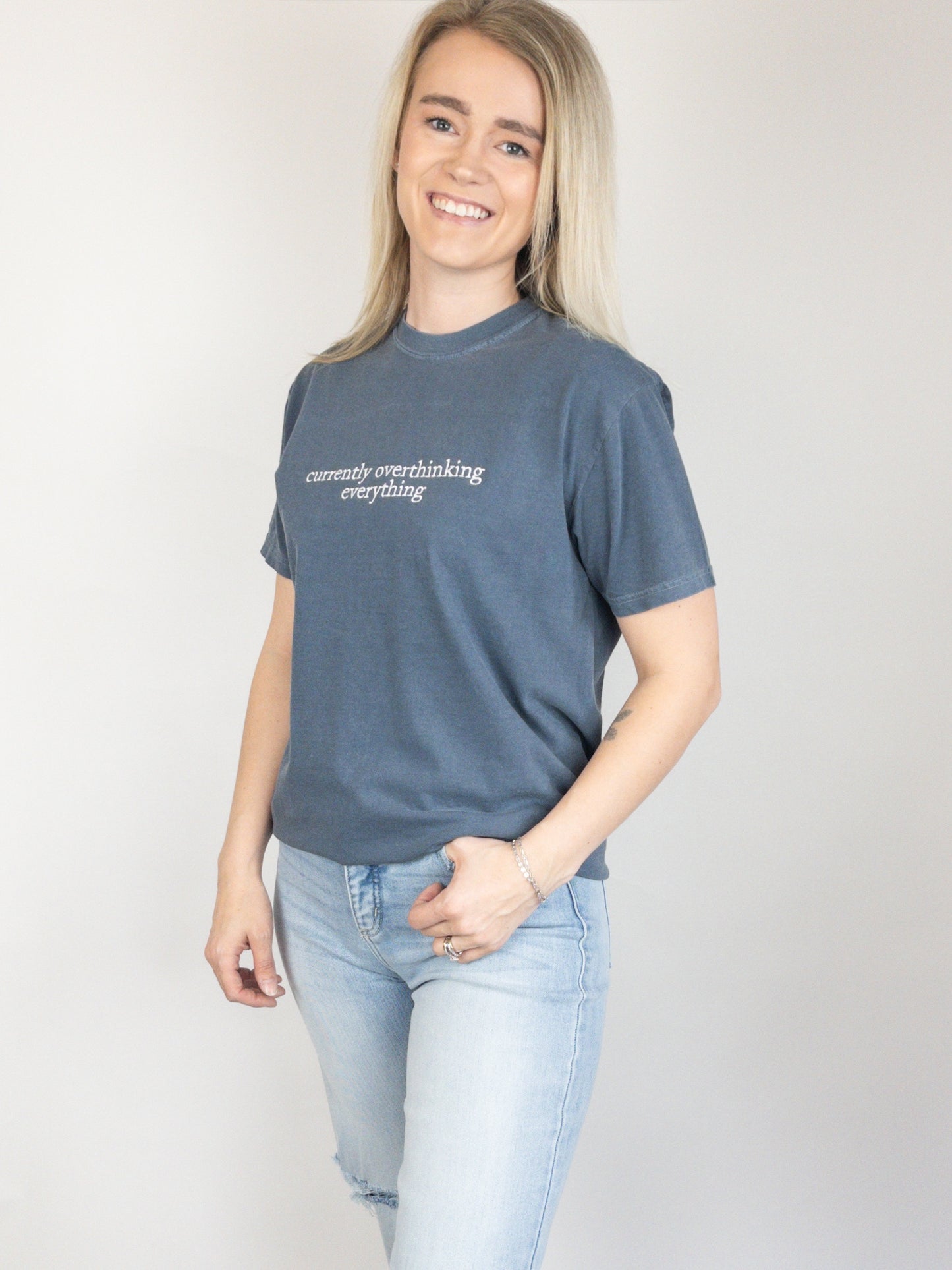 Currently Overthinking Everything Embroidered Tee