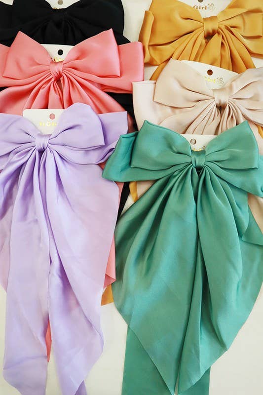 Large Solid Satin French Bow Hair Barrettes