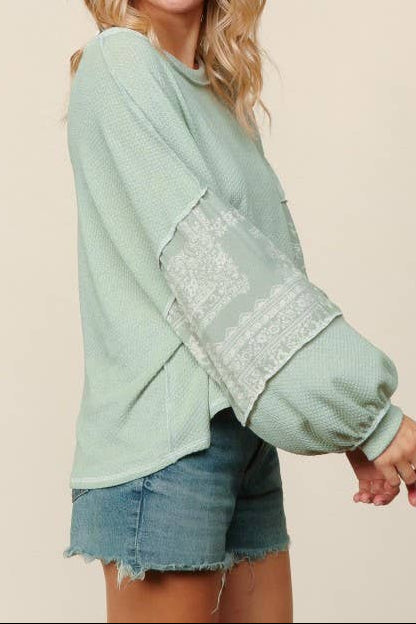 Plus Size Boho Sage Waffle Top