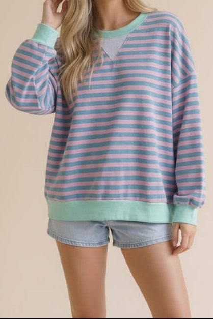 Plus Size Crew Stripe Pullover Top